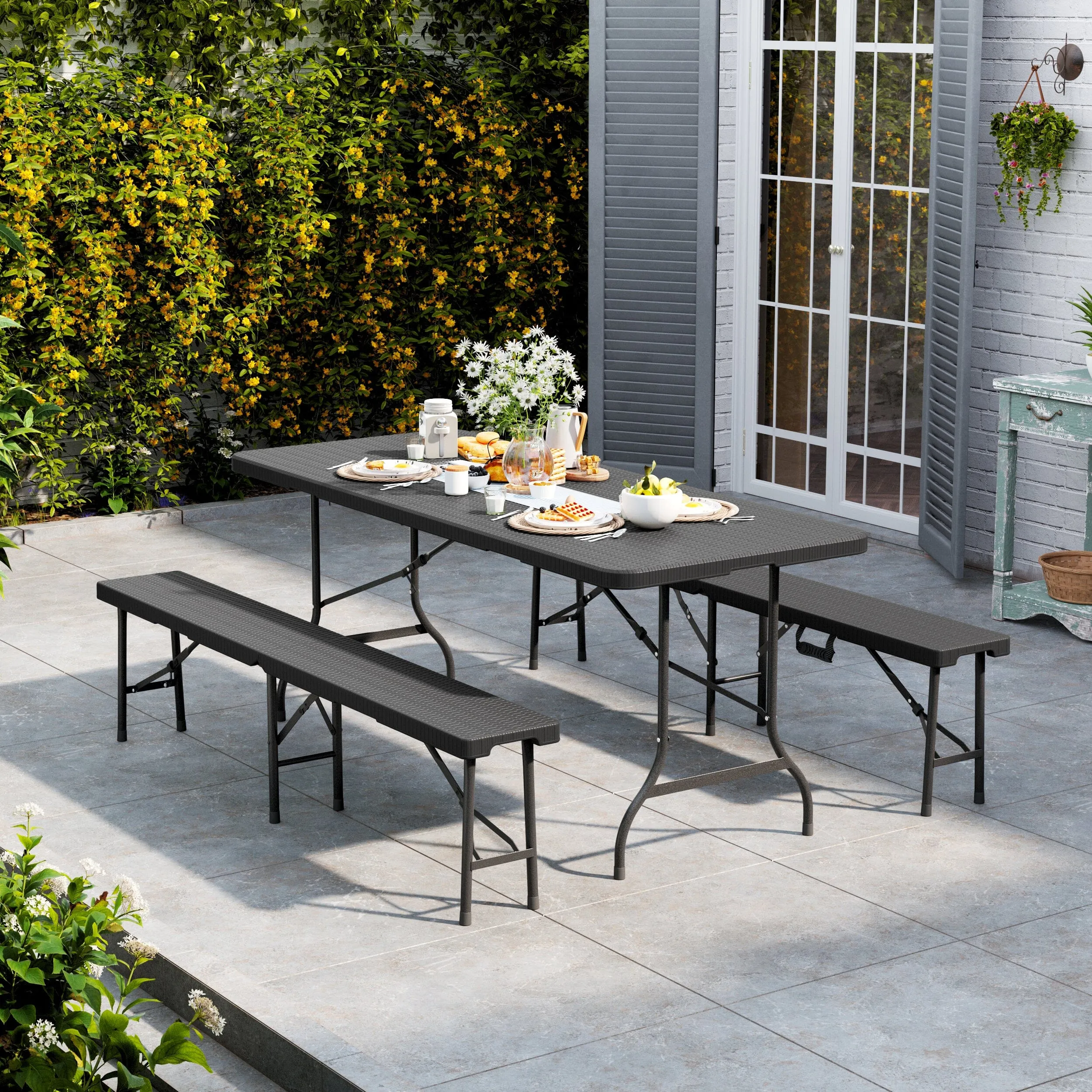 178cm L Folding Table Portable Outdoor Black Rattan Plastic Folding Table