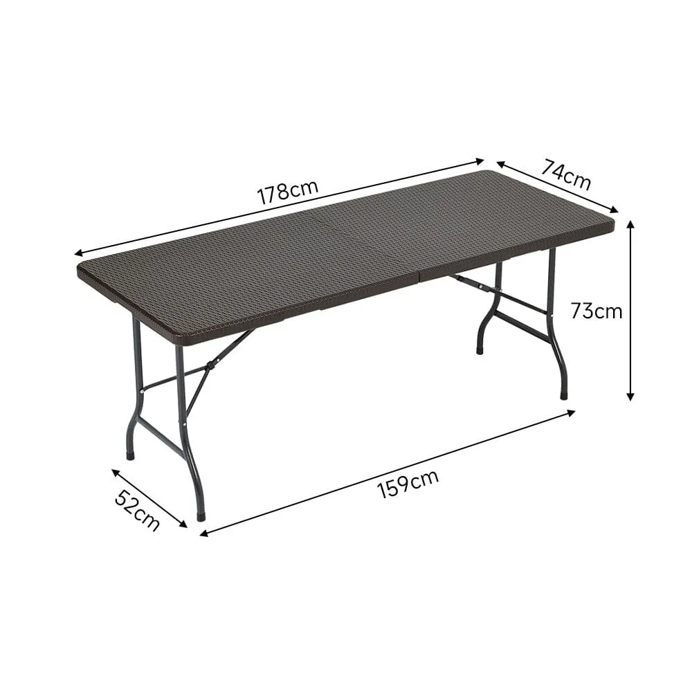 178cm L Folding Table Portable Outdoor Black Rattan Plastic Folding Table