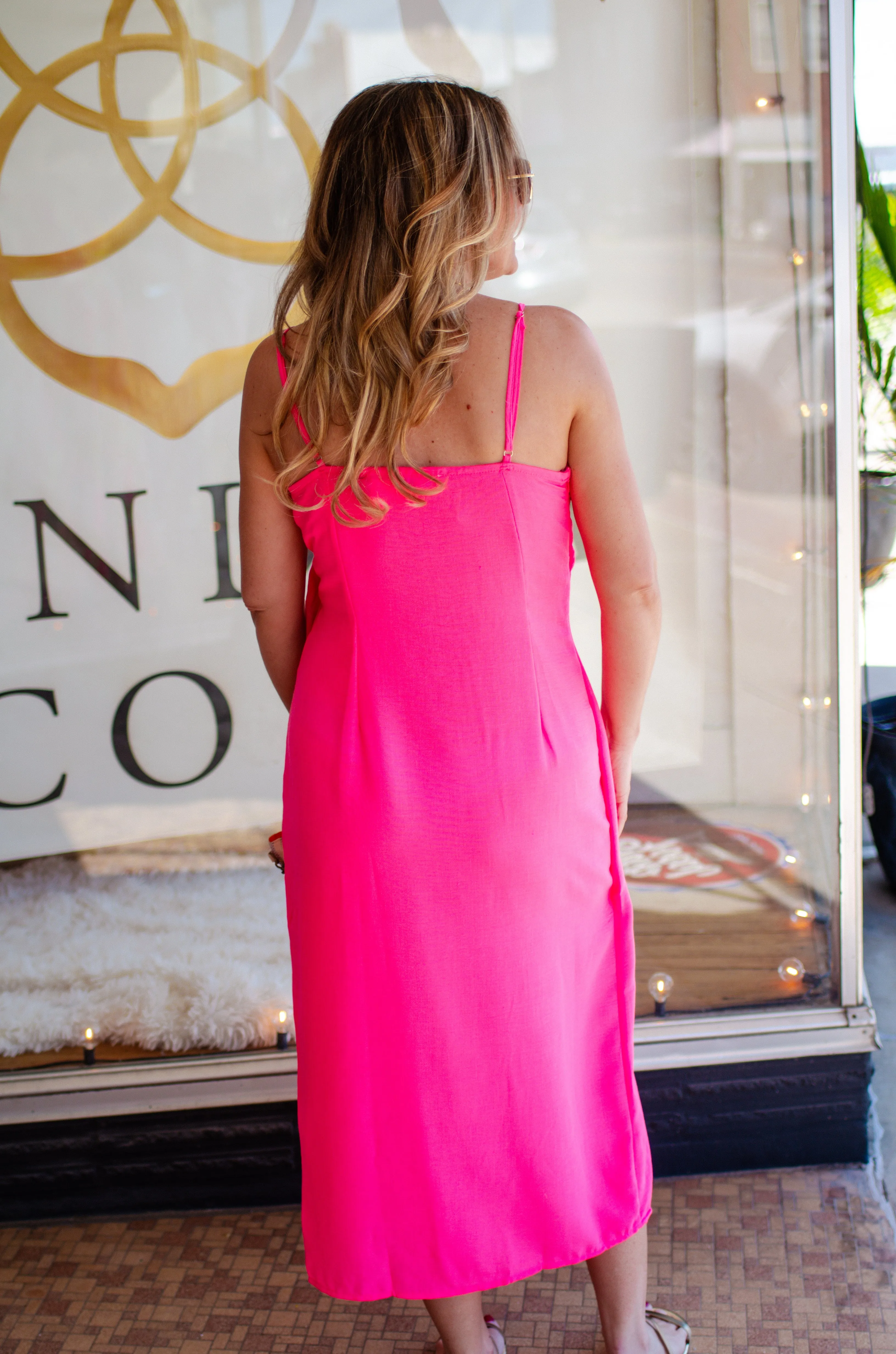 Delightful Love Sweetheart Wrap Tie Maxi Dress in Barbie Pink