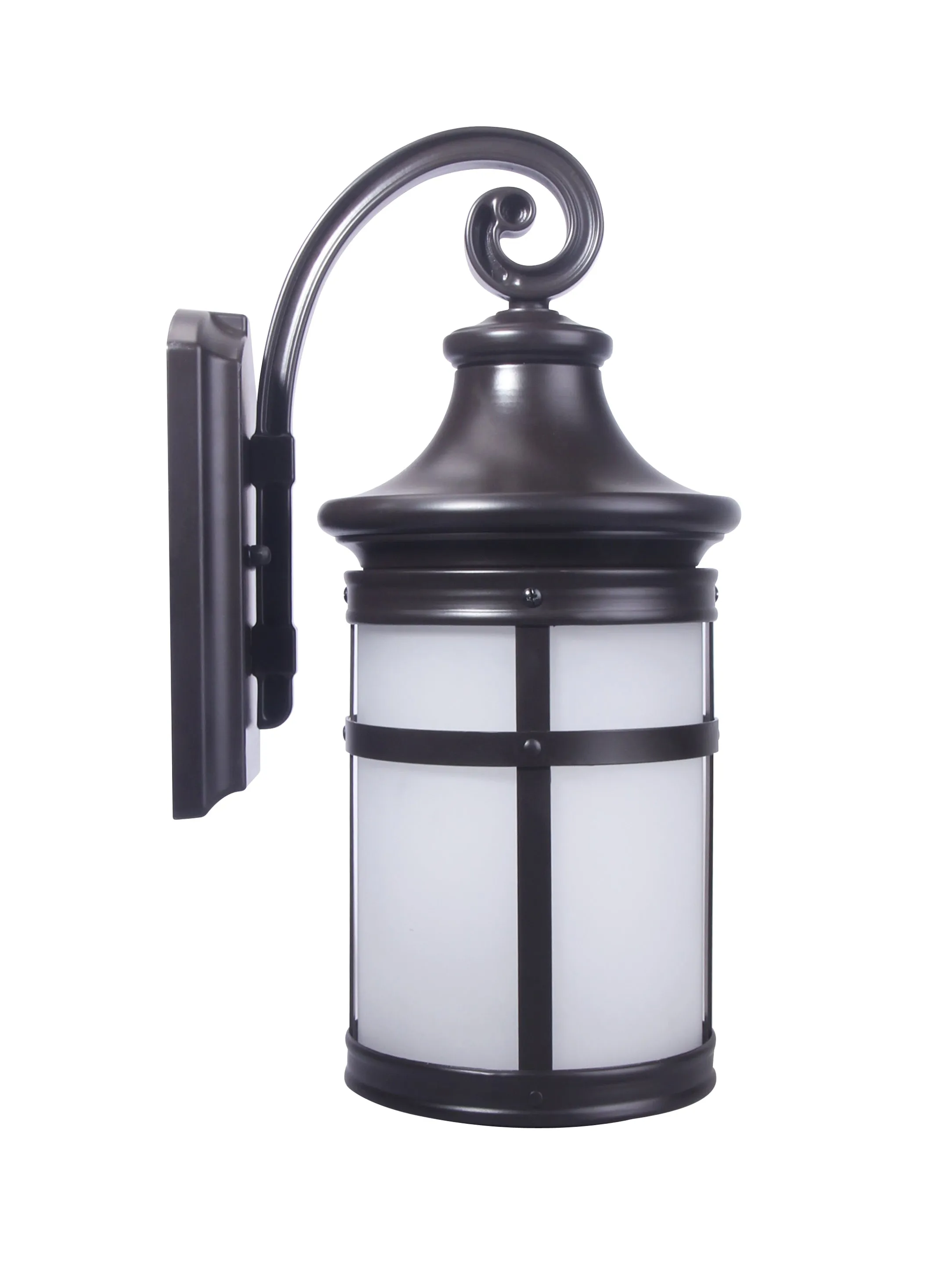 Integrated LED Round Wall Sconce Lantern, Wet Location, 1200 Lumens, 3K, Bronze Finish with Frosted Glass Lens