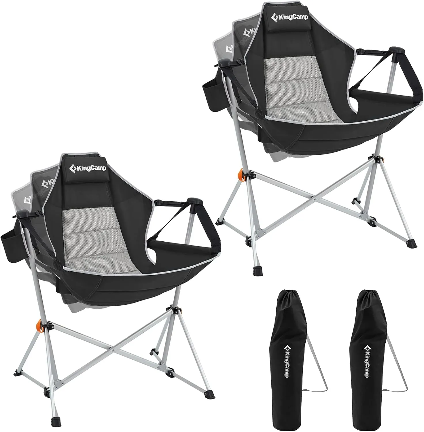 KingCamp Hammock Camping Chair, Swinging Portable Folding Camp Chairs for Adults 400lbs Heavy Duty Foldable Oversized Rocker with Aluminum Alloy Frame Cup Holder Pillow for Outdoor Beach Patio Sport