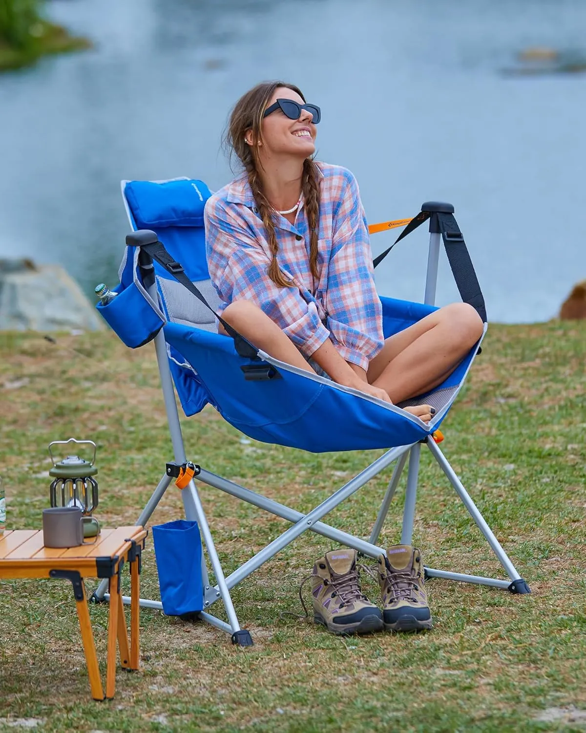 KingCamp Hammock Camping Chair, Swinging Portable Folding Camp Chairs for Adults 400lbs Heavy Duty Foldable Oversized Rocker with Aluminum Alloy Frame Cup Holder Pillow for Outdoor Beach Patio Sport