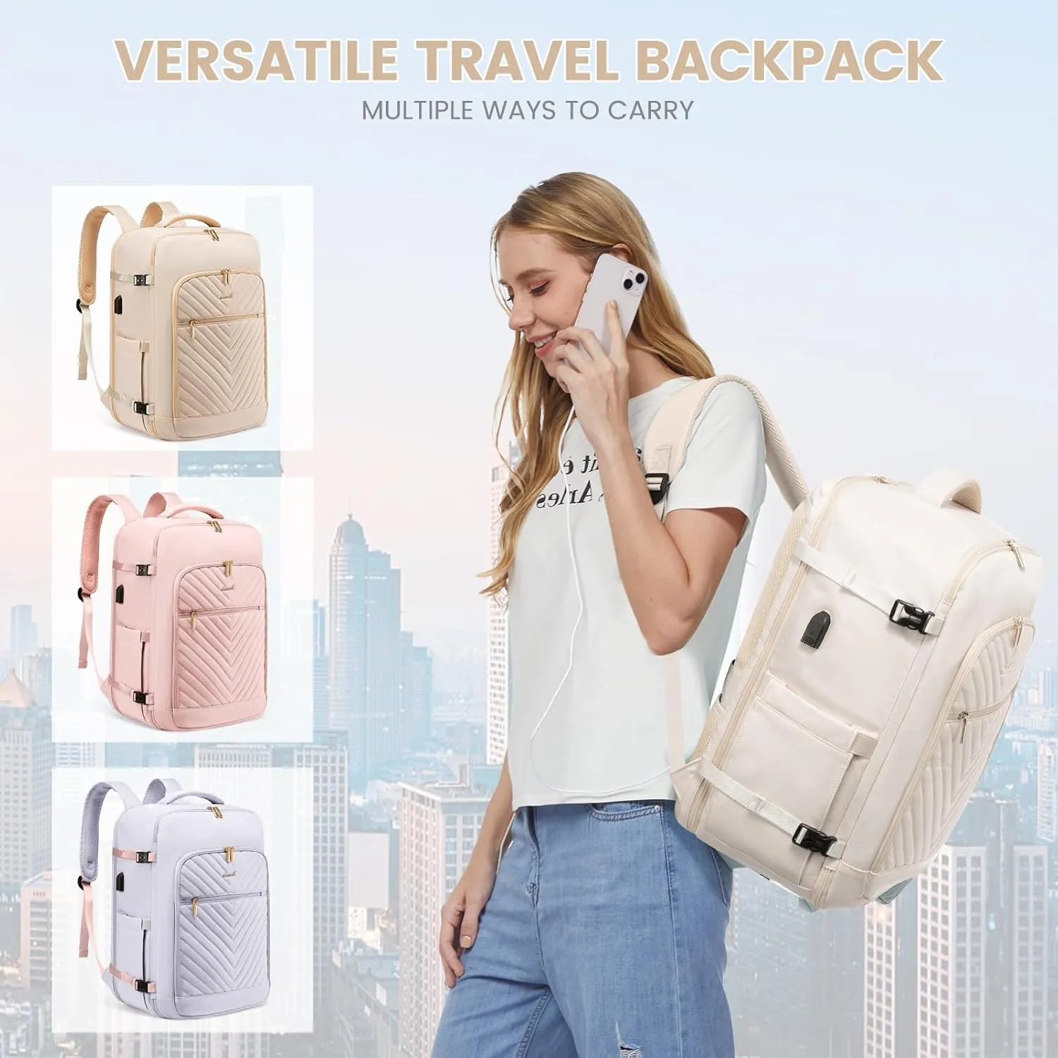 LOVEVOOK Large Travel Backpack for Women,Carry on Backpack Flight Approved,Personal Item Backpack Travel Bag with 3 Packing Cubes,Waterproof Back Pack TSA Fit 17inch Laptop Luggage with USB Port