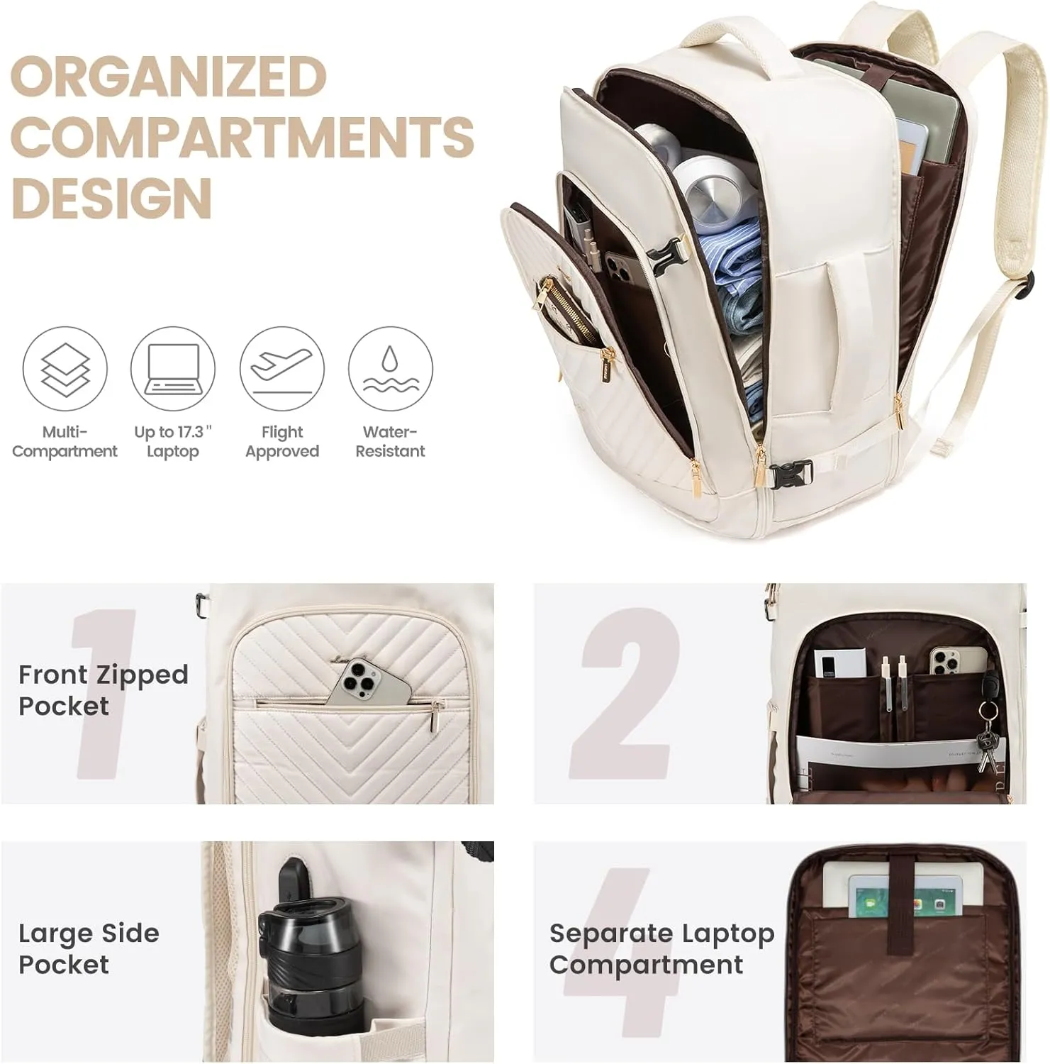 LOVEVOOK Large Travel Backpack for Women,Carry on Backpack Flight Approved,Personal Item Backpack Travel Bag with 3 Packing Cubes,Waterproof Back Pack TSA Fit 17inch Laptop Luggage with USB Port