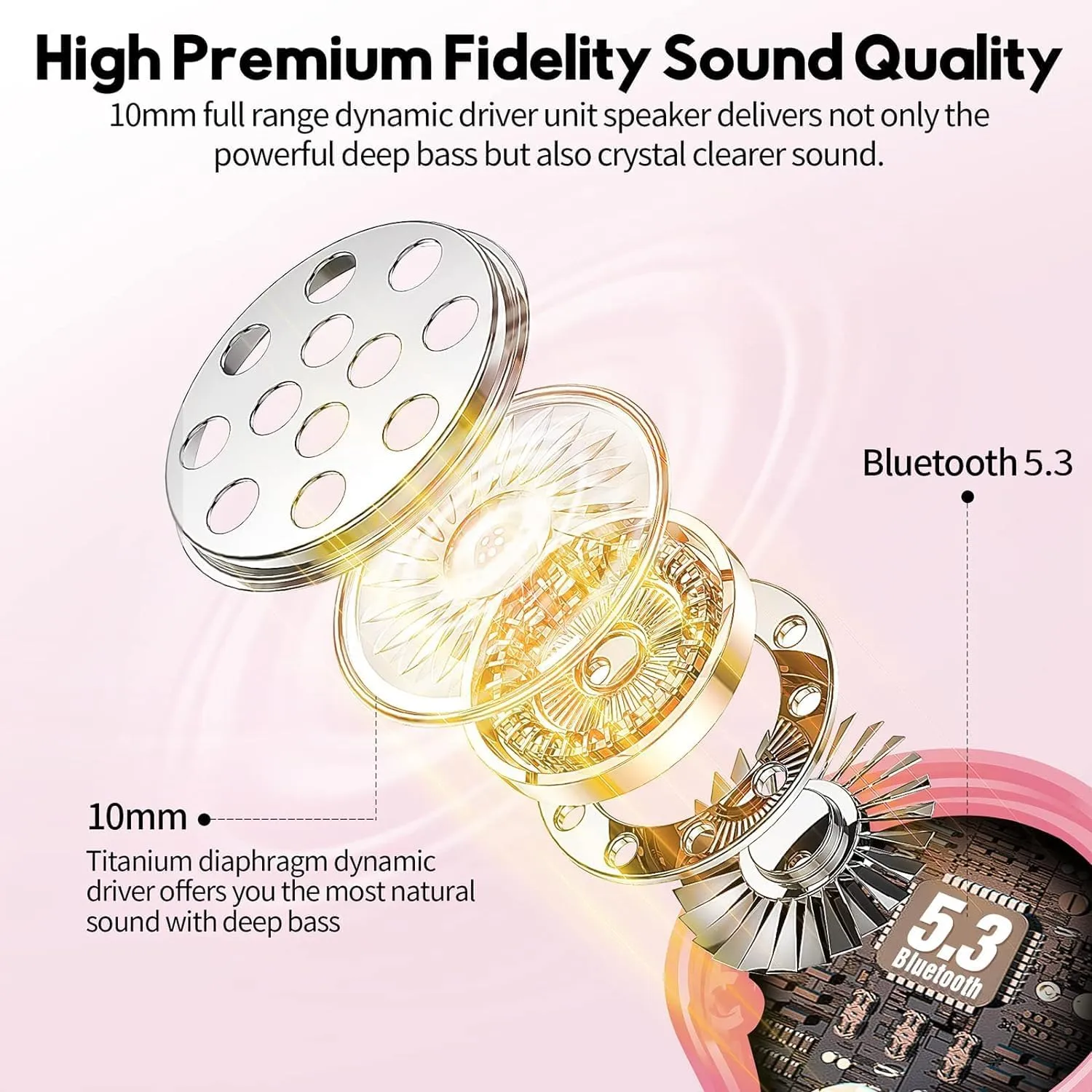 MOZOTER Bluetooth 5.3 Wireless Earbuds,Deep Bass Loud Sound Clear Call Noise Cancelling with 4 Microphones in-Ear Headphones with Wireless Charging Case Compatible for iPhone Android,Work -Pink01