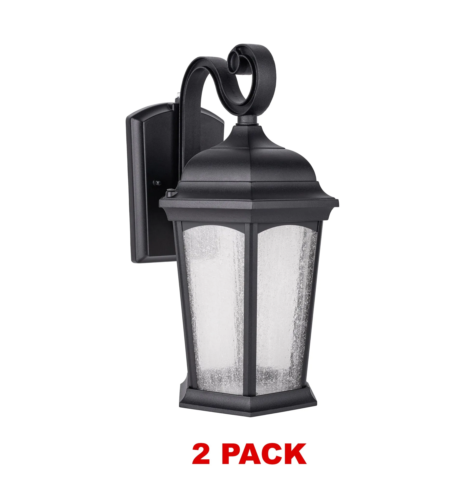 Outdoor Hex Integrated LED Wall Lantern, Dusk to Dawn, 1200 Lumens, 3K Warm White, Wet Location, Black or Bronze Finish with Seedy Glass