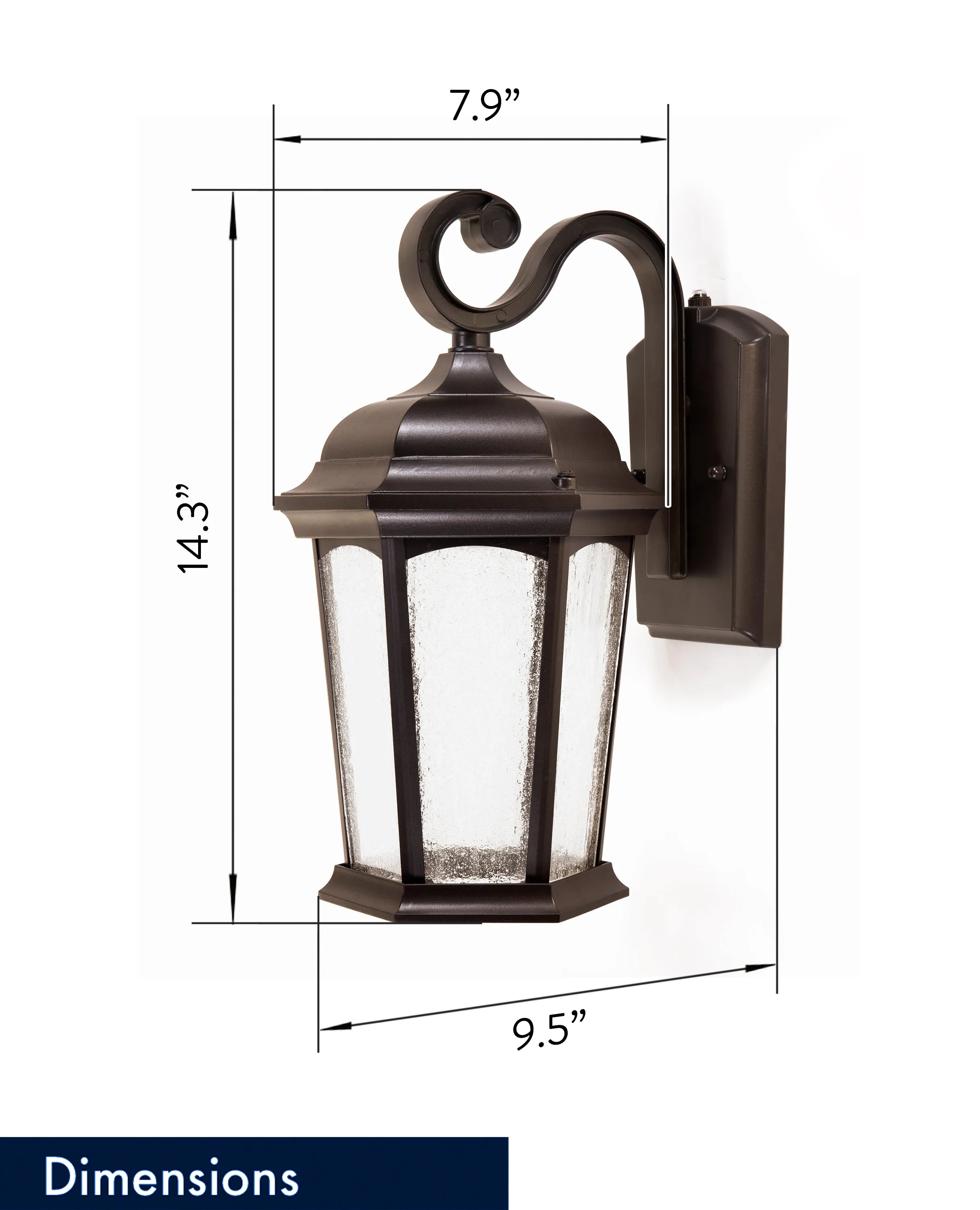 Outdoor Hex Integrated LED Wall Lantern, Dusk to Dawn, 1200 Lumens, 3K Warm White, Wet Location, Black or Bronze Finish with Seedy Glass