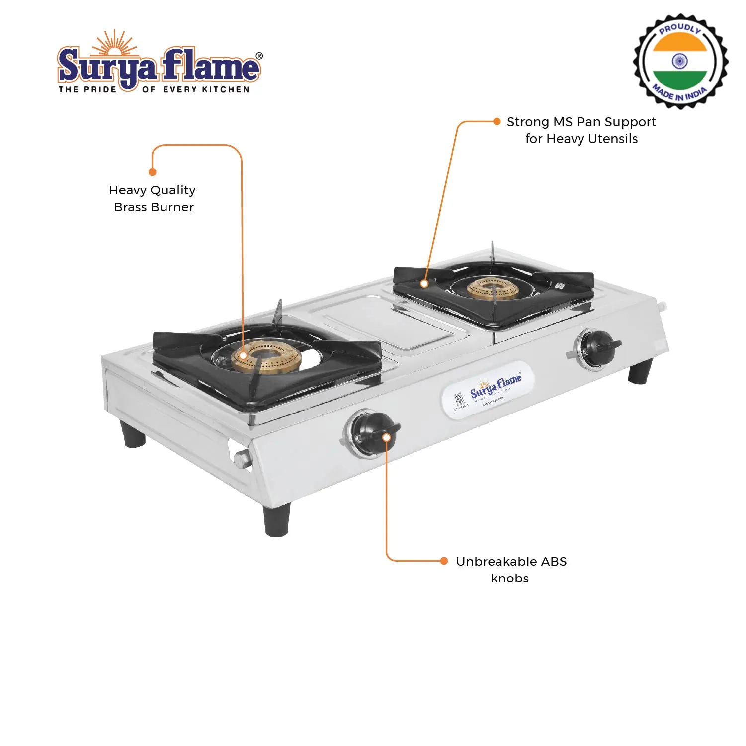 Surya Flame Venus Stainless Steel Pan Support LPG Gas Stove