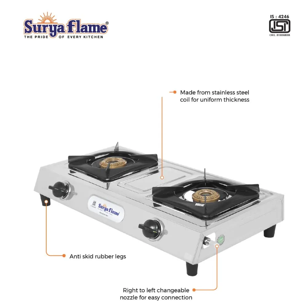 Surya Flame Venus Stainless Steel Pan Support LPG Gas Stove