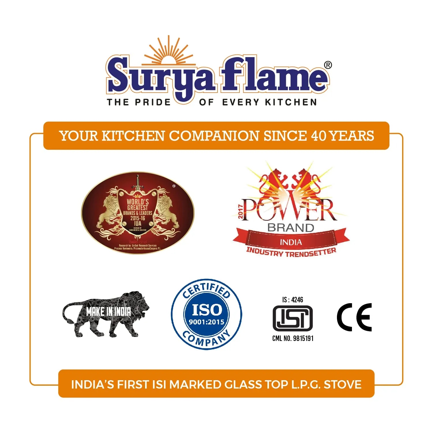 Surya Flame Venus Stainless Steel Pan Support LPG Gas Stove