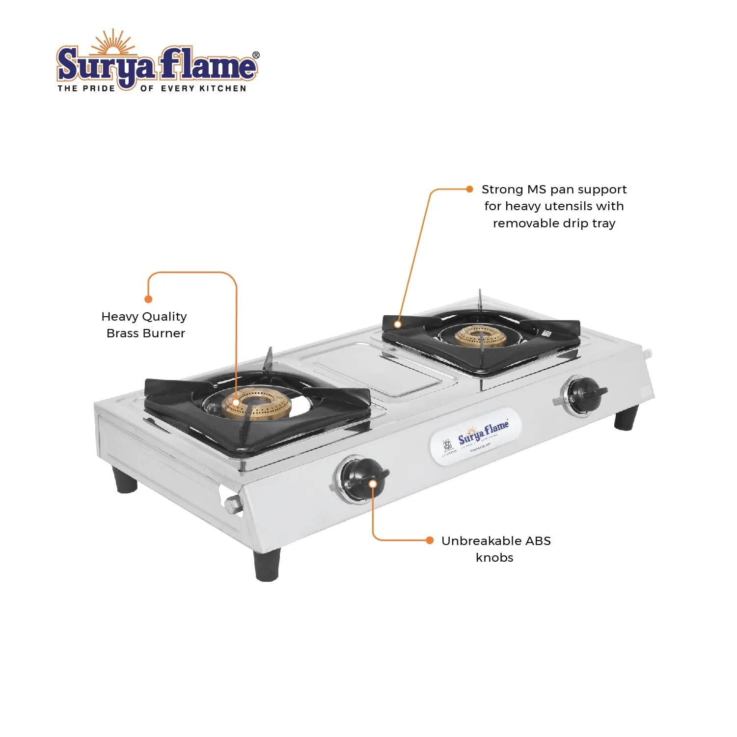 Surya Flame Venus Stainless Steel Pan Support LPG Gas Stove