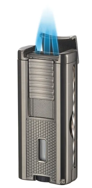 Visol Striker Triple Torch Flame Lighter with Cigar Poker - Gunmetal